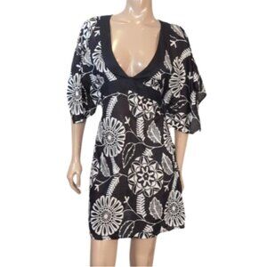 💠Vintage Holt Renfrew Kimono Dress Womens Medium Large Sheer Floral Tie Back